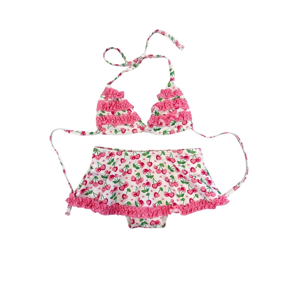 Tropic Sun Toddler Girls Cherry Print Ruffle Bikini Skirted Swimsuit Set 18M